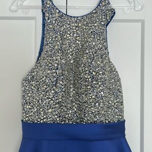 JVN by Jovani Size 8 Rhinestone Top Royal Blue A-line Gown